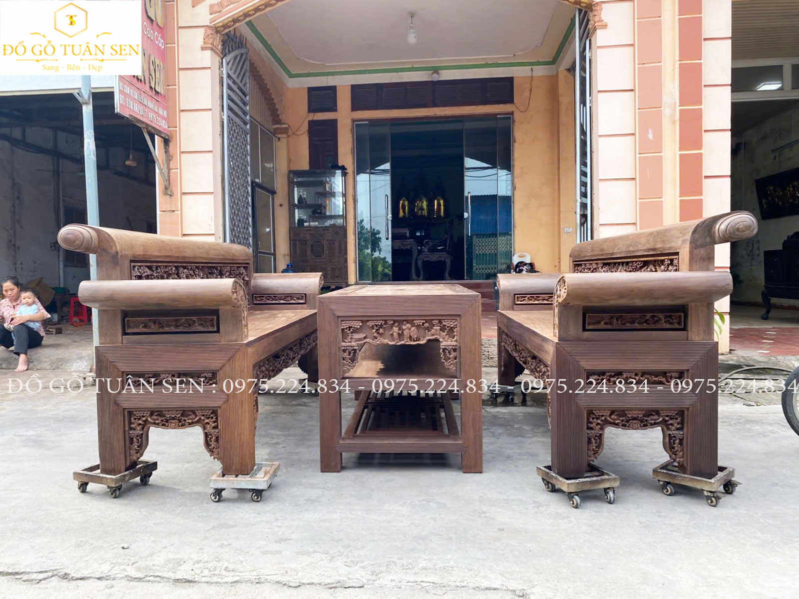 giới thiệu bộ trường kỷ khổng lồ gỗ gụ